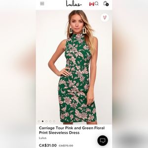 Lulus Carriage Tour Pink and Green Floral Print Sleeveless Dress